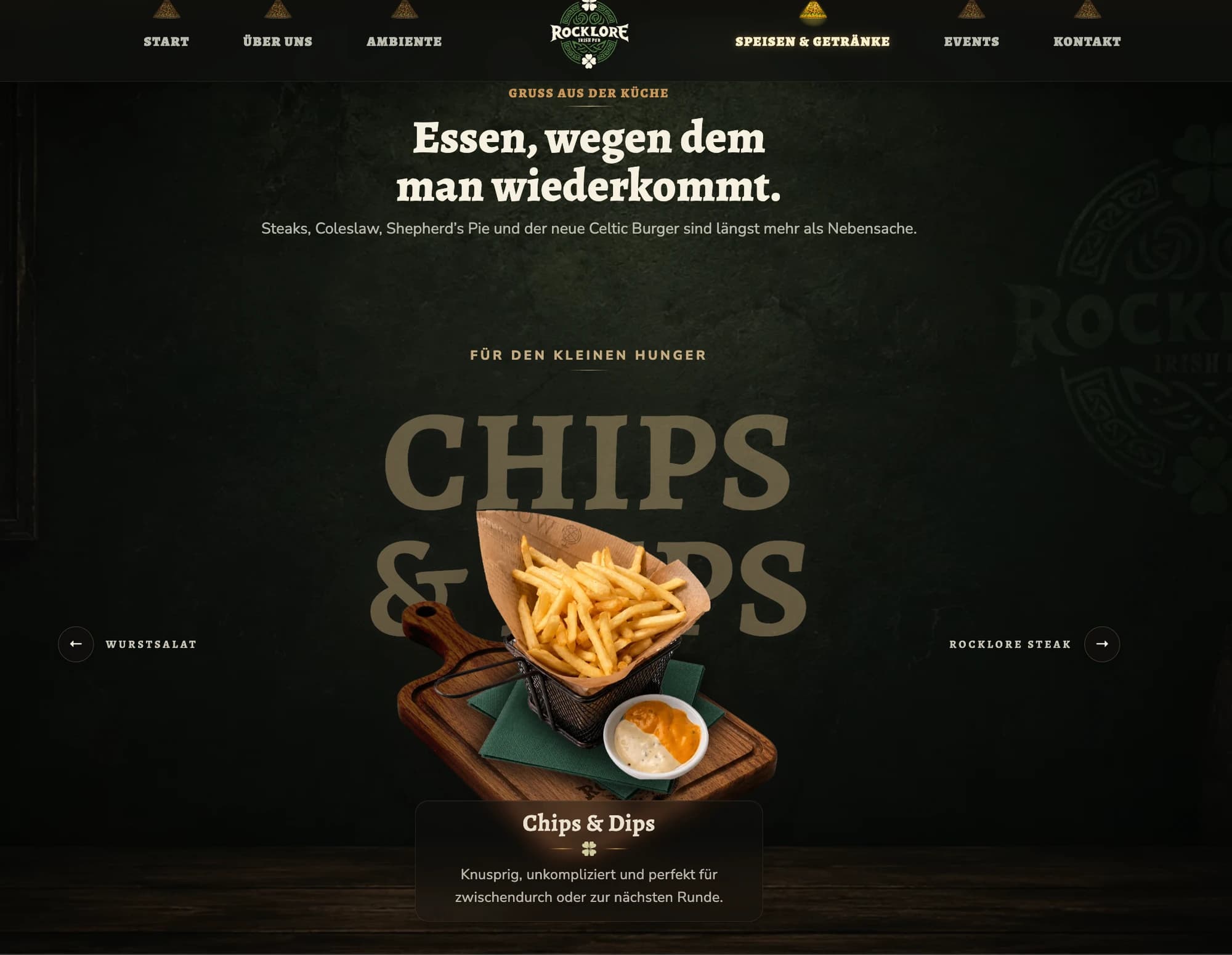 Rocklore food slider featuring chips and dips