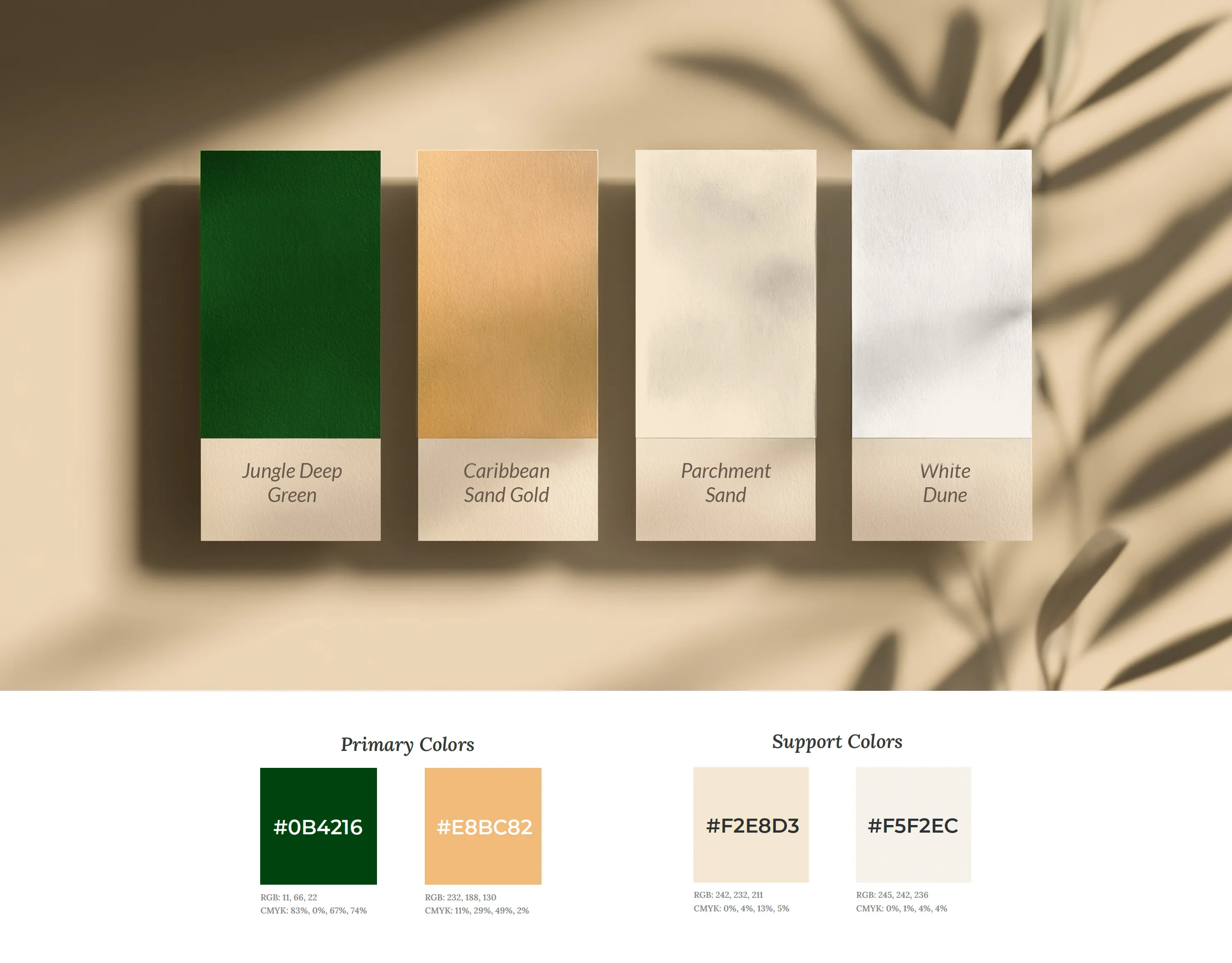 Brisa Bahía color palette with botanical accents and retreat-inspired tones